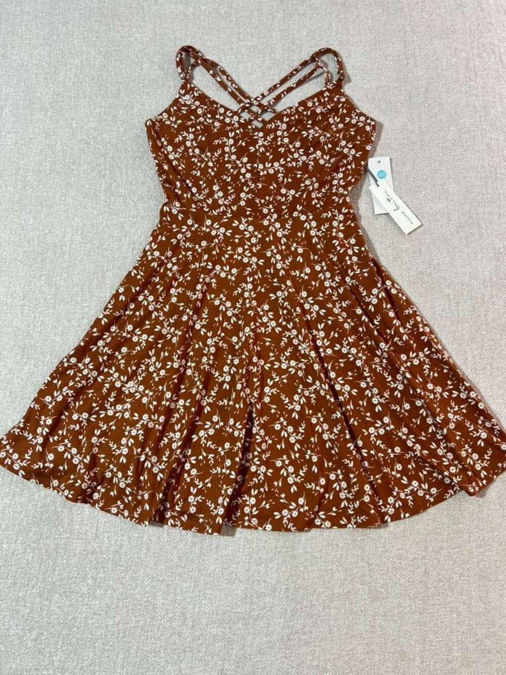Mine Britton Brown Floral Fit & Flare Mini Dress NWT Size S - Picture 3 of 10
